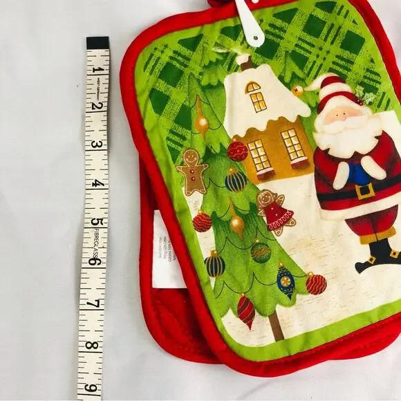 NWT Holiday Time Hot Pad Kitchen Set Christmas Design Santa Red Poinsettias - Picture 11 of 16